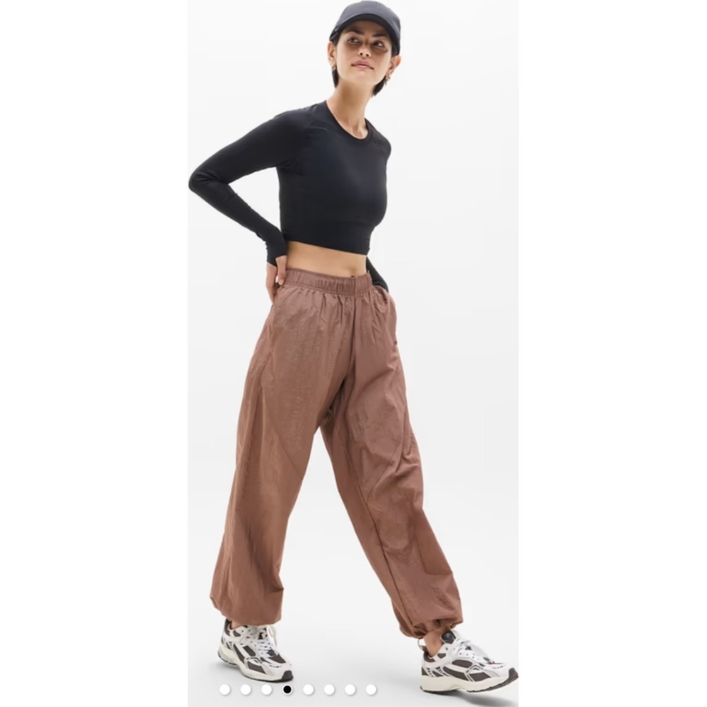 Athleta Brown Wide Leg Adjustable Hem Track Pant Size M Elastic Waist NWOT $108